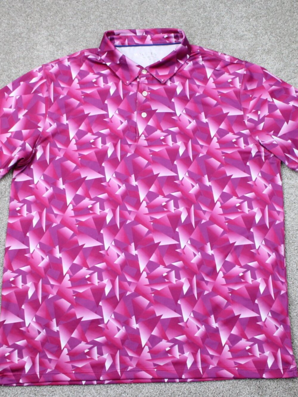 Maelreg Performance Polo Shirt Mens Large Pink Geometric Golf Short Sleeve